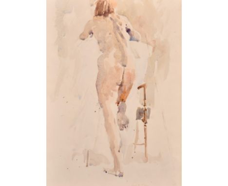 Modern British School (20th Century) Study of a female nude from behind, watercolour with pencil, signed l.r. Hugh de[?] K...