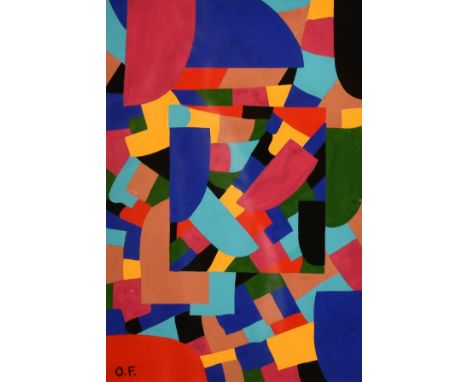 Manner of Otto Freundlich, German, Abstract composition, Gouache on card, bears initials l.l., 7.5" x 5".