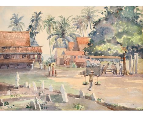 K. Gemmill (20th century) A set of three watercolours of probably Malaysian scenes, signed, two at 14.5" x 21.5" and one at 1
