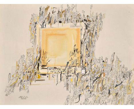 Arwa Seifeddine (20th century) Lebanese, Abstract composition with multiple figures forming a construction, signed and dated 