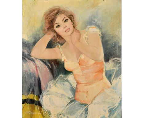 Lajos Fuzesi (1931-2008) Hungarian, a half-length portrait of a ballerina, oil on canvas, 24" x 20", (unframed).