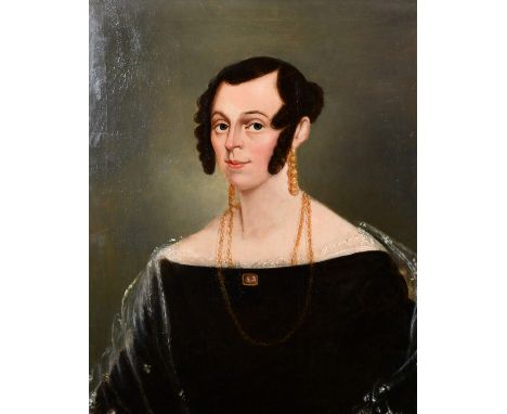 19th century English school, A bust length portrait of a lady, oil on canvas, 25" x 20".