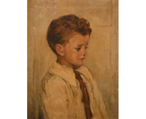 Louise Wright (B 1865, Philadelphia) American, a bust length portrait of a young boy, oil on canvas, signed, 20" x 16".