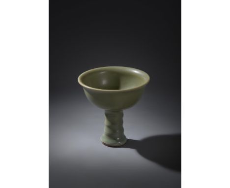A Chinese celadon 'longquan' stem cup, Yuan or Ming Dynasty, well potted with deep rounded sides rising to an everted rim, su