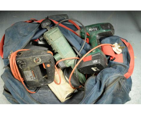 A selection of power tools, including: Powercraft PBS-205/1000 electric table saw, in red and blue; together with a Parkside 