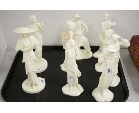 A selection of seven Royal Worcester 'The 1920's Vogue Collection' figures of ladies, each modelled in Art Deco style dress, 