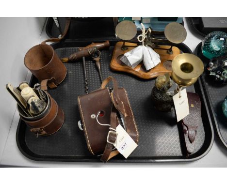 An assortment of collectables, including: a Voigtlander Perkeo I camera, in fitted case; a leather-cased folding cutlery set;