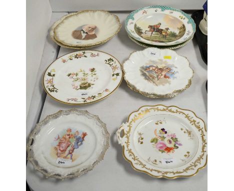 A selection of 19th Century and later decorative plates, including: English Regency hand-painted floral decorated plate; Meis