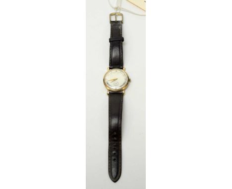 A 1960s Hamilton yellow-metal cased wristwatch, with manual-wind movement, Modernist silvered face, subsidiary seconds dial, 