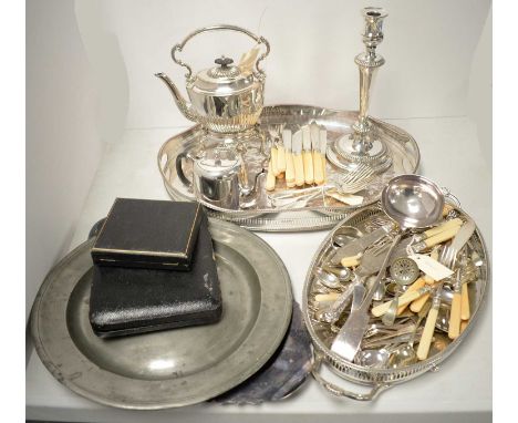 A selection of silver and silver-plated ware, including: a composite set of Victorian silver forks, London assay marks, vario