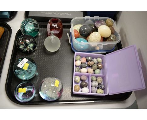 Three Caithness glass paperweights, including: 'Sirocco'; 'Pastel'; and 'Moonflower'; together with three other glass paperwe