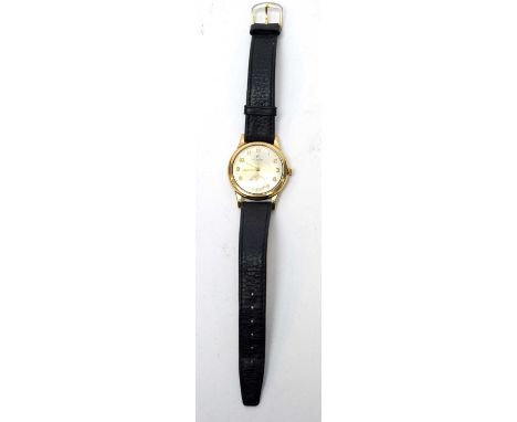 A 1920s 9ct gold cased Cyma wristwatch, with manual-wind movement, silvered dial, Arabic numerals, and a subsidiary seconds. 