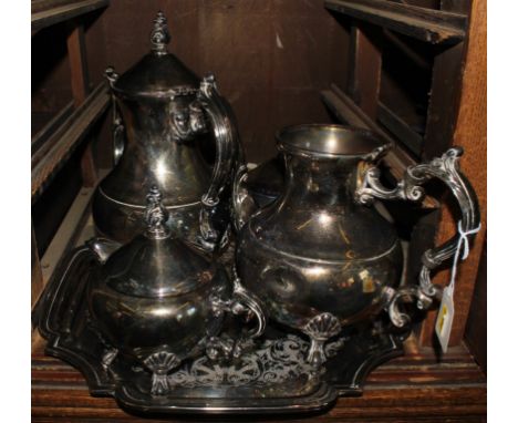 A Victorian silver plated five-piece tea service to include coffee pot, tea pot, sugar bowl, jug and tray 