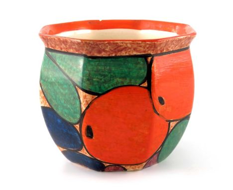 Clarice Cliff for Wilkinson, a Cafe au Lait Oranges bowl, designed circa 1931, ovoid octagonal section with everted rim, prin