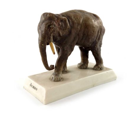 A Copeland Spode parian paperweight figure of Jumbo, circa 1876, realistically modelled as the elephant, cold painted in natu