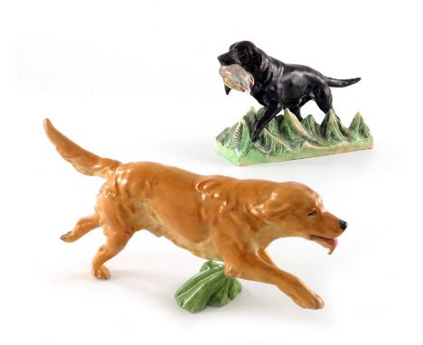 Doris Lindner for Royal Worcester, two figures of dogs, Golden retriever 3309 and Labrador Retriever 3233, 20cm long (2)