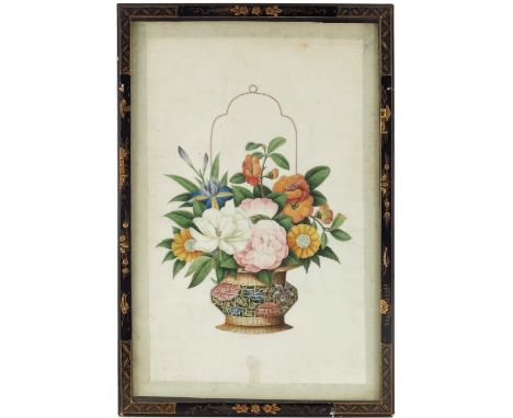 China, a 19th century watercolour botanical study of a Chinese plant, 30cm x 19cm, Chinese black part gilt frame