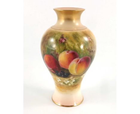 W Ricketts, for Royal Worcester, a vase, circa 1926, painted with fallen fruit on a mossy bank, signed, puce printed marks, 1