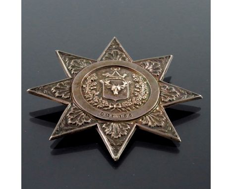 Ancient Order of Foresters, a Victorian silver sash badge, Hilliard and Thomason, Birmingham 1858, eight pointed, embossed wi