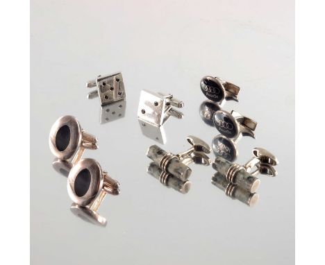 Four pairs of silver, gem-set or enamel cufflinks, to include a pair of black enamel Audi cufflinks, one with hallmarks for s