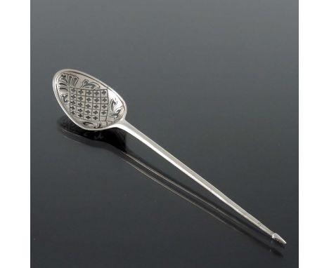 A George II silver mote spoon, Edward Bennett, London circa 1745, the tonge and incised back bowl pierced with crosshatch til