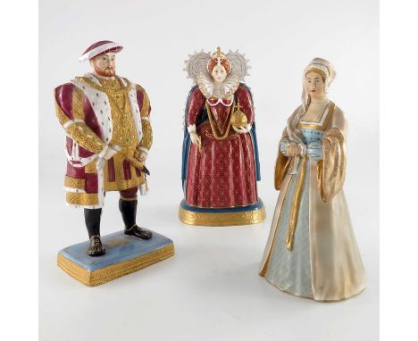 Three Royal Worcester figures, Henry VIII, Queen Elizabeth and Anne Boleyn, 25.5cm high (3)