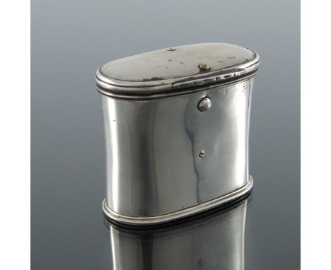 A George III Scottish Provincial silver snuff mull, circa 1810, straight sided oval form with spring loaded push button lid, 