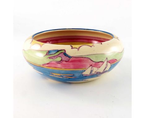 Clarice Cliff for Newport Pottery, a Gibraltar bowl, designed circa 1931, ovoid form with inverted rim, concentric ring decor