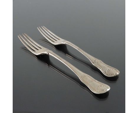 Two George III Irish Provincial silver forks, probably Thomas Cooksey, circa 1800, King's Hourglass Pattern, including dinner