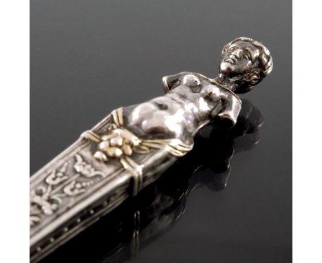 A Renaissance silver handled figural fork, late 16th or early 17th century, Continental, circa 1590-1620, the handle modelled