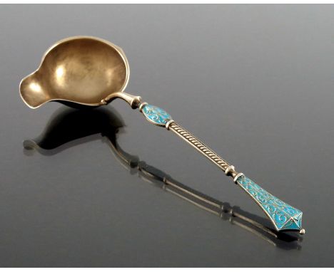 David Andersen, a Norwegian silver gilt and enamelled ladle, circa 1900, the handle with foliate scroll beaded cloisonne enam