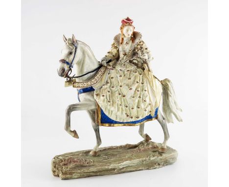 Bernard Winskill for Royal Worcester, an equestrian figure of Queen Elizabeth I, modelled on a horse, circa 1988, 36cm high