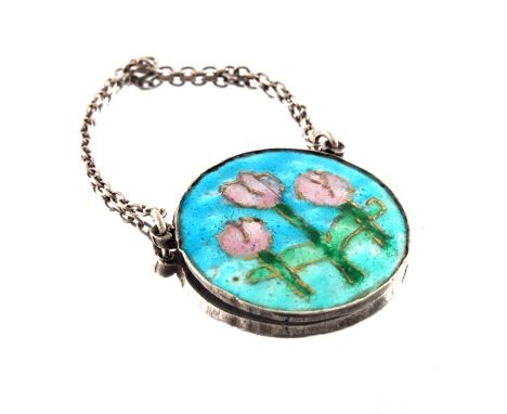 Guild of Handicraft (attributed), an Arts and Crafts silver and enamelled pendant, circa 1905, the circular plaque with three