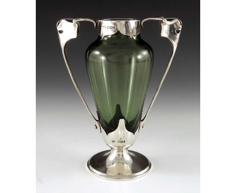 Kate Harris for William Hutton, an Arts and Crafts silver and glass vase, Goldsmiths and Silversmiths Company, London 1901, t