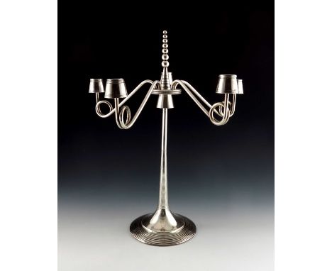 Bruno Paul (attributed) for F W Quist, a Jugendstil silver plated five branch candelabrum, circa 1905, the tapered and splaye