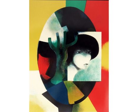 Andre Minaux (French, 1923-1986), Portrait de Femme, with tree, colour lithograph, signed and numbered artist's proof 13 of 2