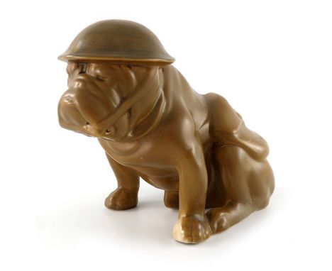A Royal Doulton Tommy Bulldog figure, modelled in World War One army costume, khaki glazed, printed mark, 16.5cm high