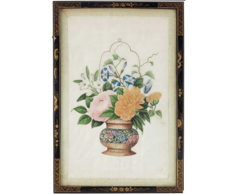 China, a 19th century watercolour botanical study of a Chinese plant, 30cm x 19cm, Chinese black part gilt frame