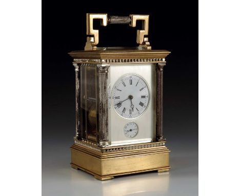 A French gilt brass and silver plated carriage clock, the 2 inch white enamelled dial and subsidiary seconds dial within a si