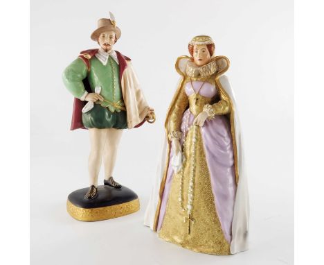 Two Royal Worcester figures, Mary Queen of Scots and Sir Walter Raleigh, 27cm high (2)
