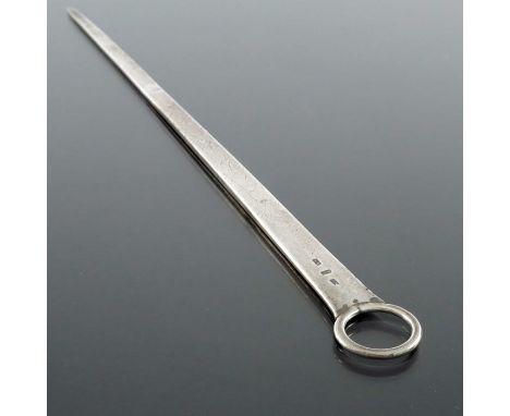 A George III Provincial silver meat skewer, possibly William Napier, Glasgow circa 1760, plain with ring terminal, WN (or NM)