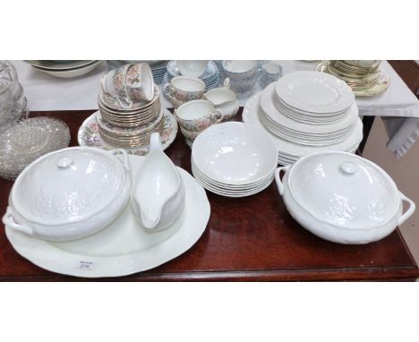 A Wedgwood "Strawberry and Vine" part dinner service, 28 pieces approx; a Paragon "Country Lane" part tea service, 27 pieces 