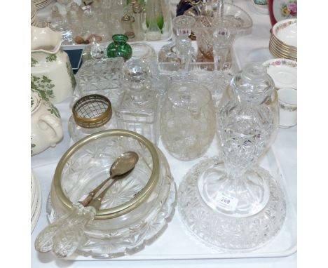 A selection of cut glassware including a 1930's table lamp base; etc.