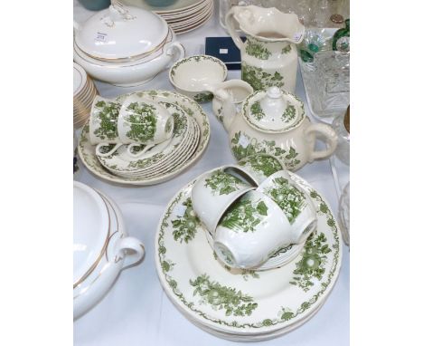A Mason's "Fruit Basket" green transfer printed part dinner and tea service, 32 pieces approx