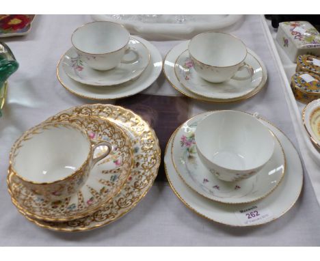 A set of 3 hand painted cups, saucer and side plates monogrammed for Theresa Campbell, circa 1985; a 19th century hand painte
