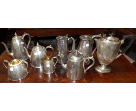 A Victorian 5 piece chased domed silver plated tea set, and other teaware