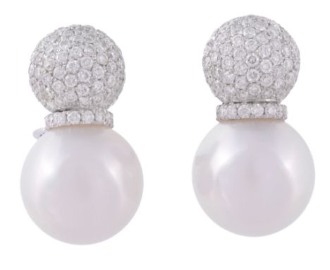A pair of South Sea cultured pearl and diamond ear clips  A pair of South Sea cultured pearl and diamond ear clips  , the bom