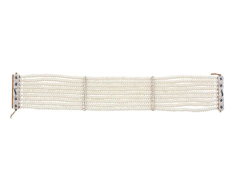 A sapphire, diamond and cultured pearl necklace by Bellarri  A sapphire, diamond and cultured pearl necklace by Bellarri  , t