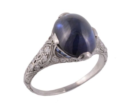 An early 20th century sapphire and diamond ring, circa 1920  An early 20th century sapphire and diamond ring,   circa 1920,  