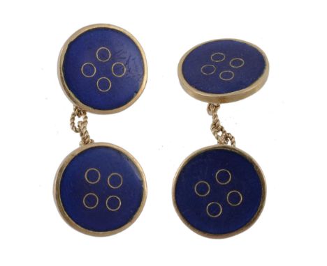 A pair of enamel cufflinks, the double sided cufflinks with circular panels...  A pair of enamel cufflinks,   the double side